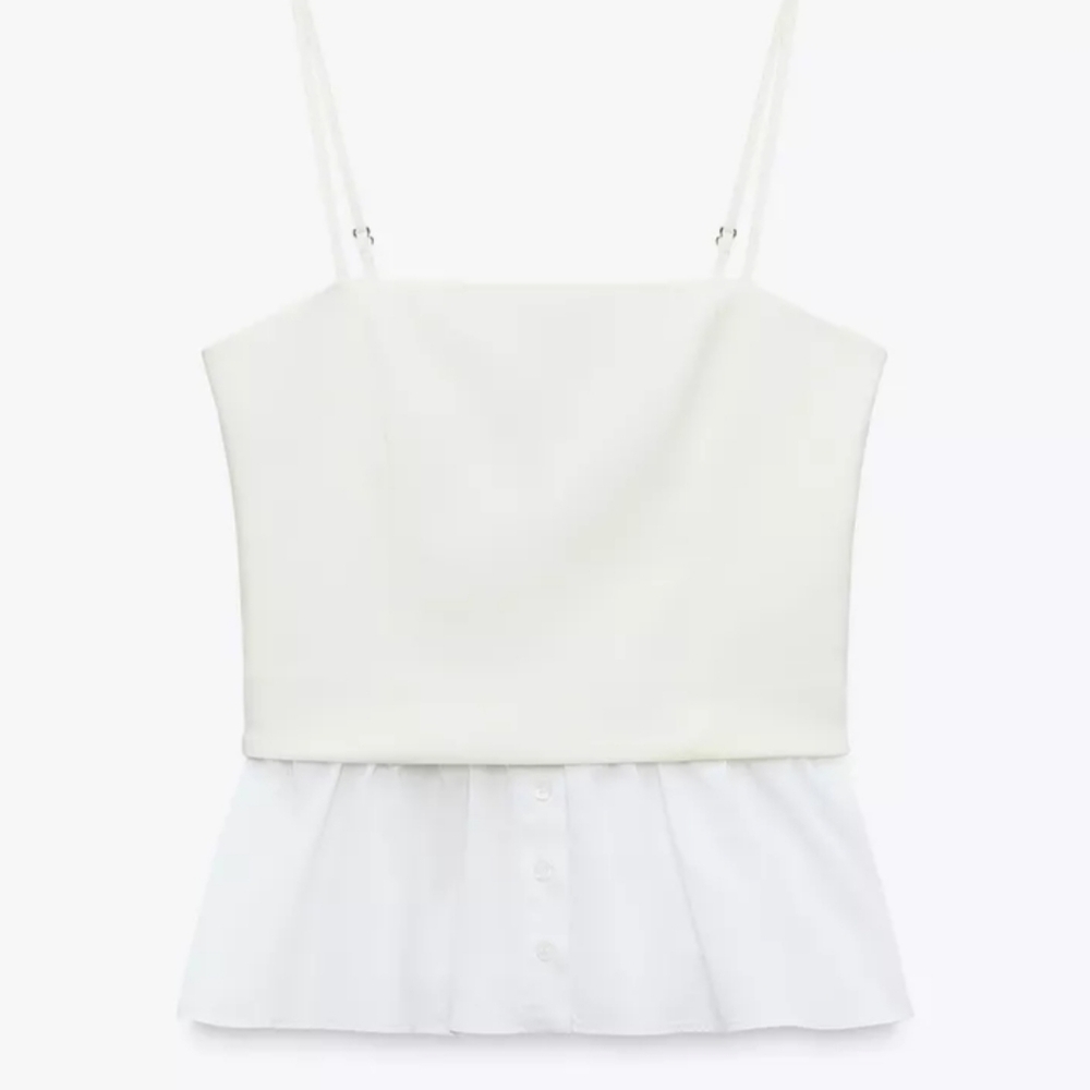 ZARA NEW With Tags White Mixed Poplin Top Camisole